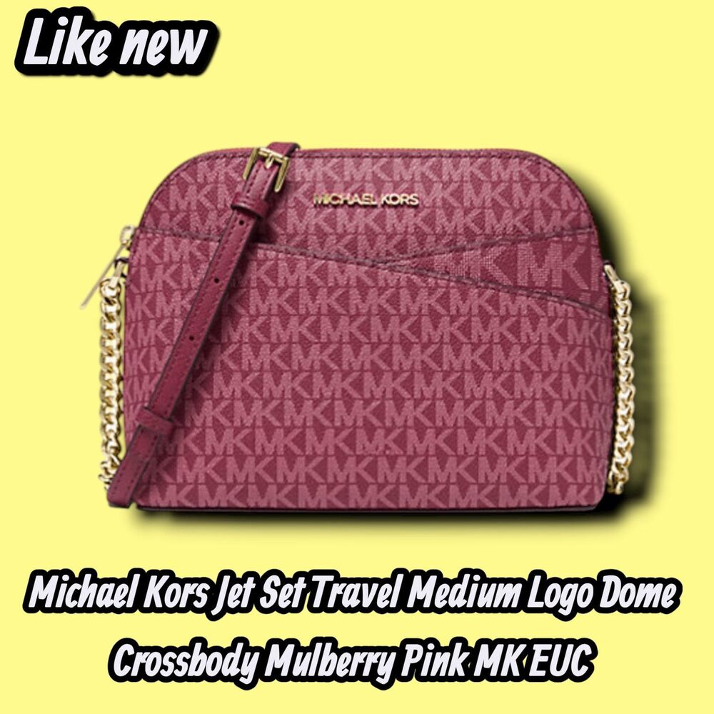 like new Michael Kors Jet Set Travel Medium Logo Crossbody Mulberry Pink MK